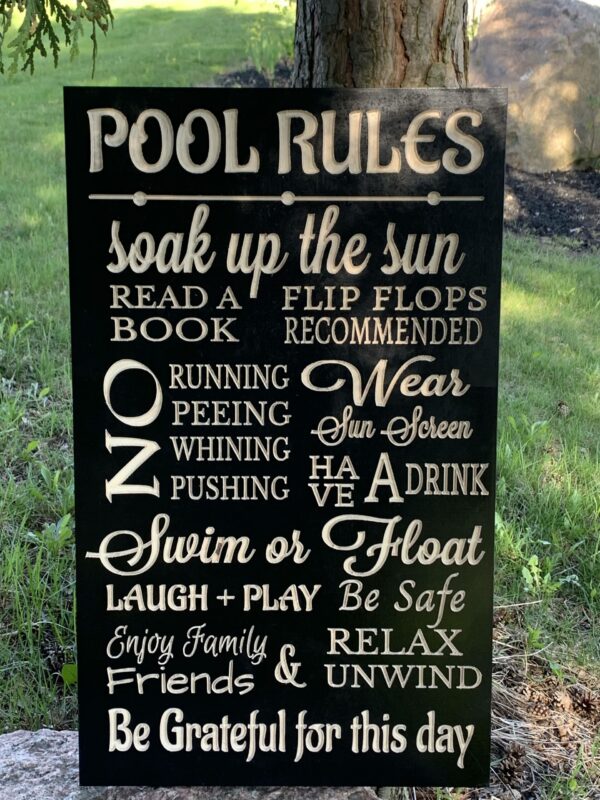 Custom Engraved Wood Pool Rules Sign