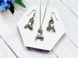 Silver Reindeer Necklace and Earring Set