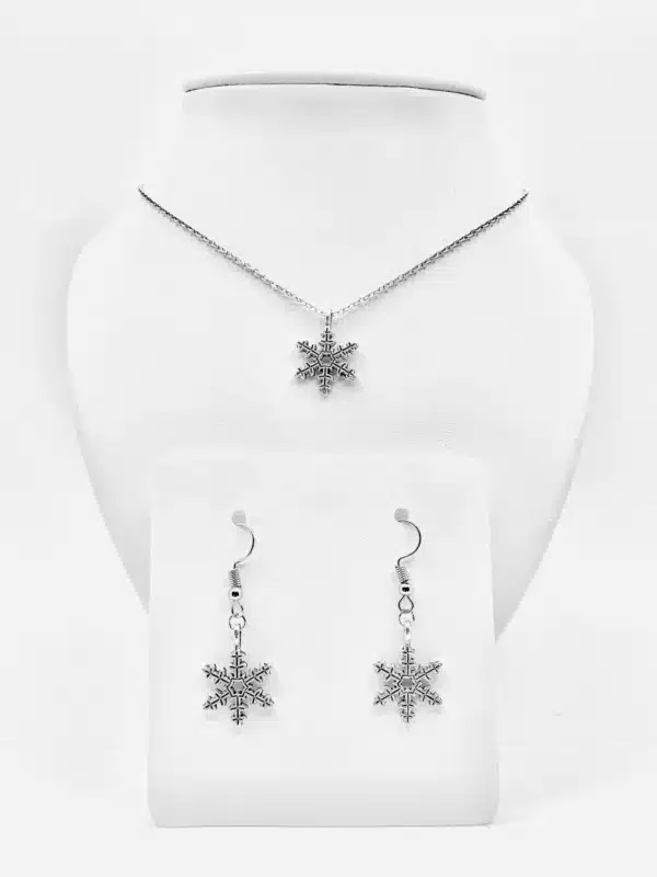 Silver Snowflake Necklace and Earring Set