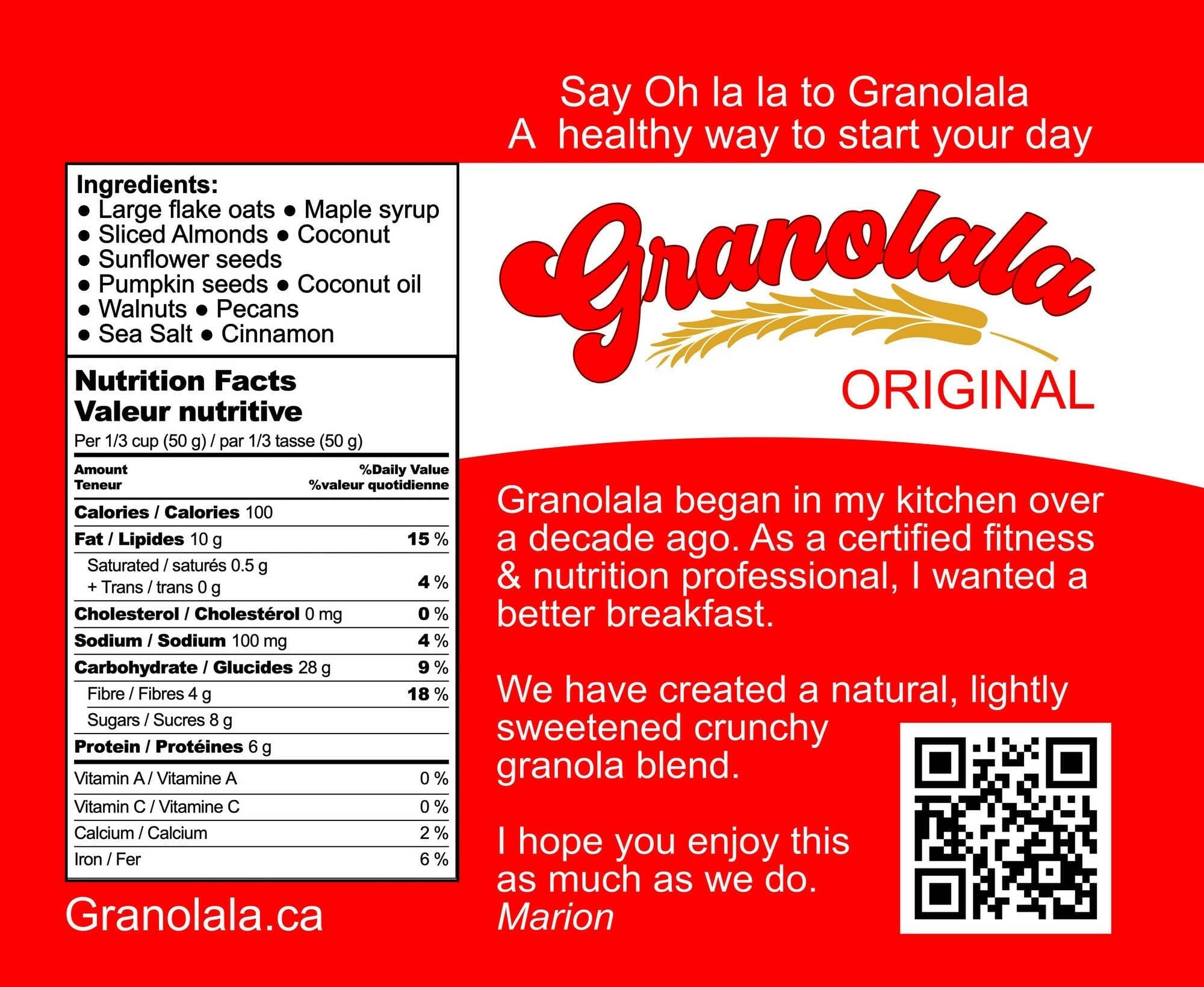Granolala Original ingredients back label