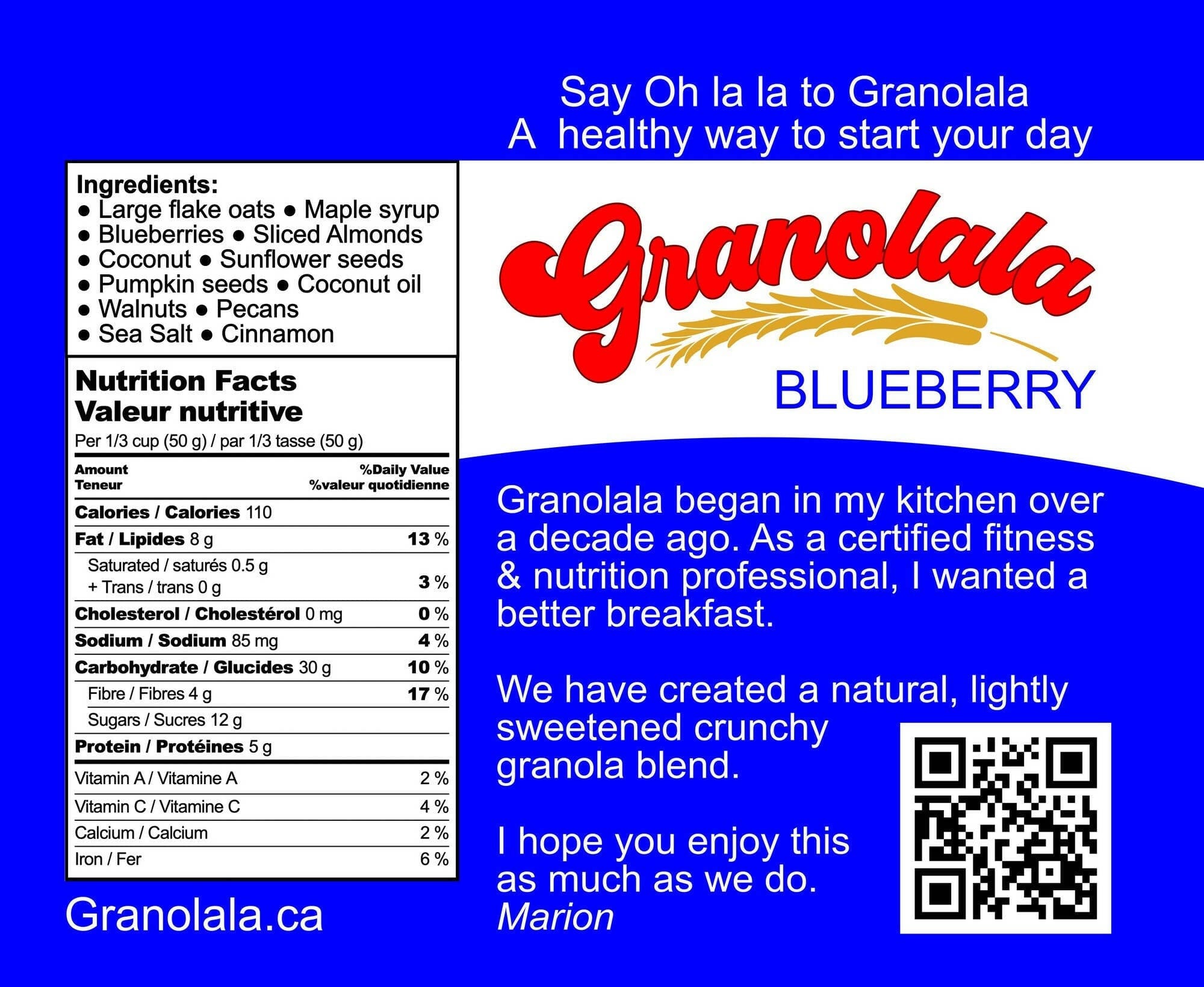 Granolala Blueberry ingredients back label